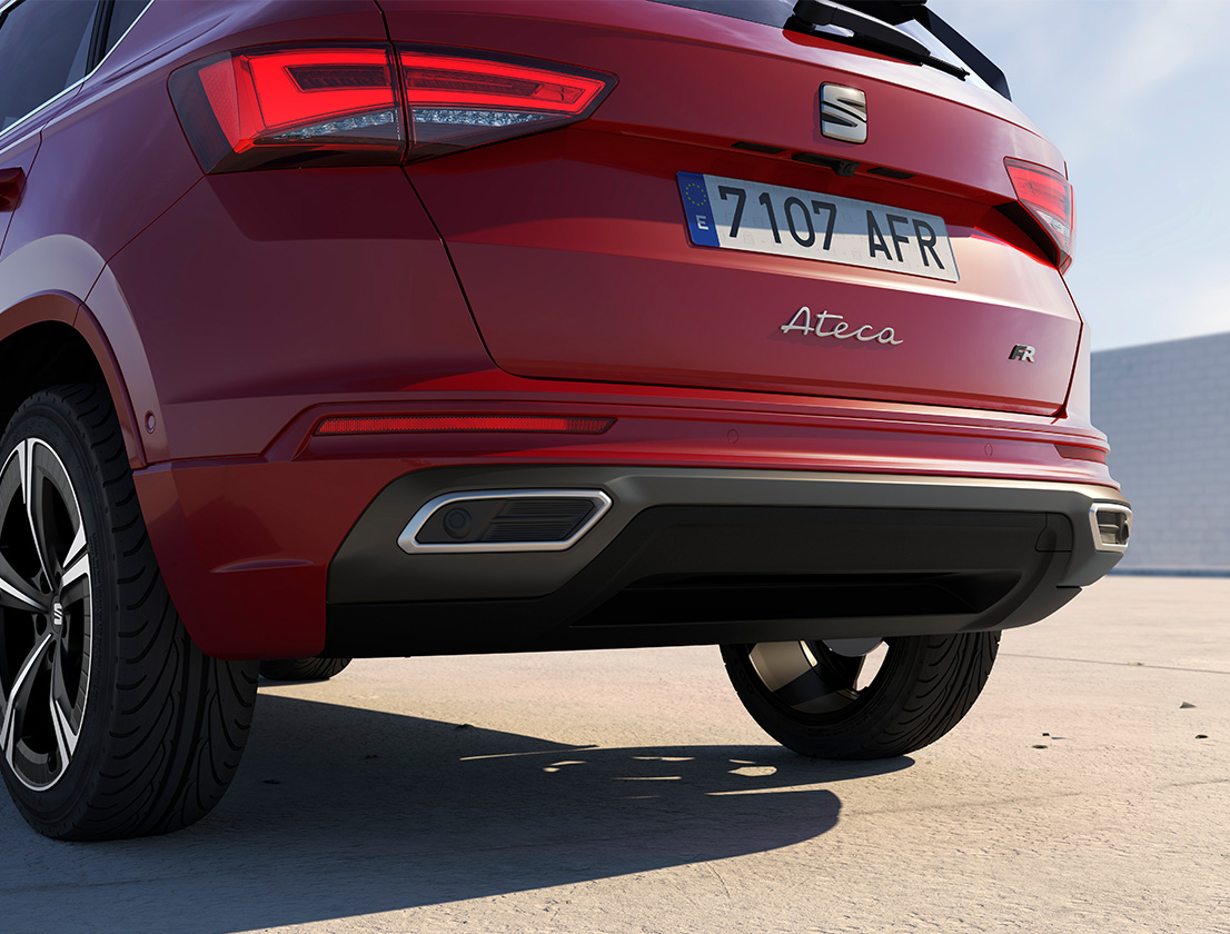 SEAT Ateca in volver red colour with rear exhaust pipes